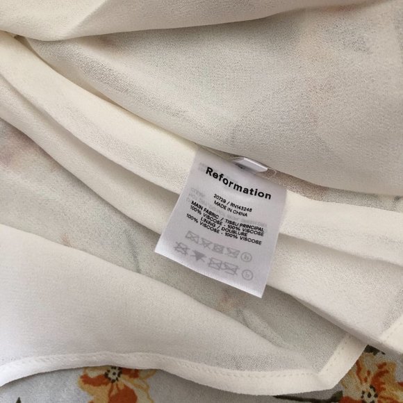 Reformation Sable Midi Dress Small Limo Orange Cream Floral Smoking Stretch - Picture 7 of 8